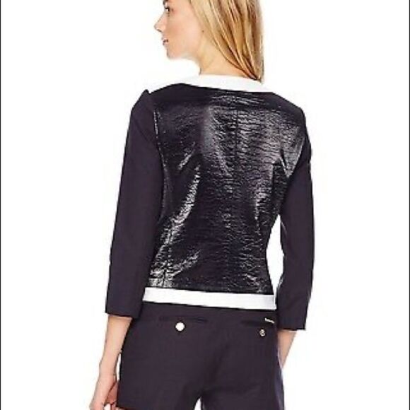 Michael Kors leatherette Cropped Blazer Navy 2 - Picture 2 of 12